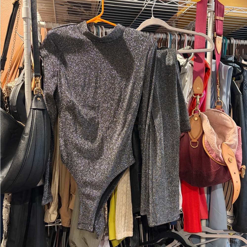 Sparkly Black Long Sleeve Bodysuit and leggings (set)